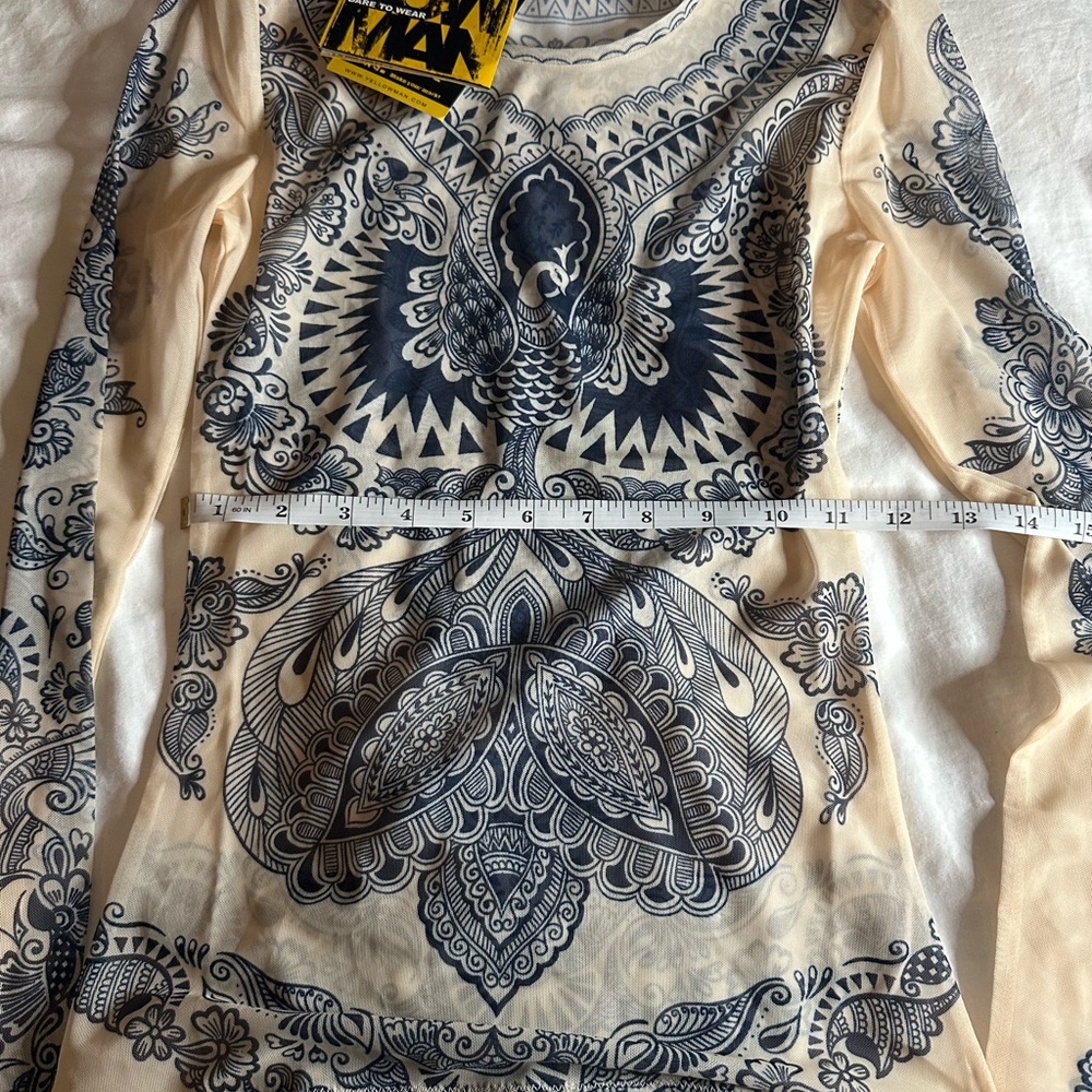 Elegant Navy and Cream Long Sleeve Top